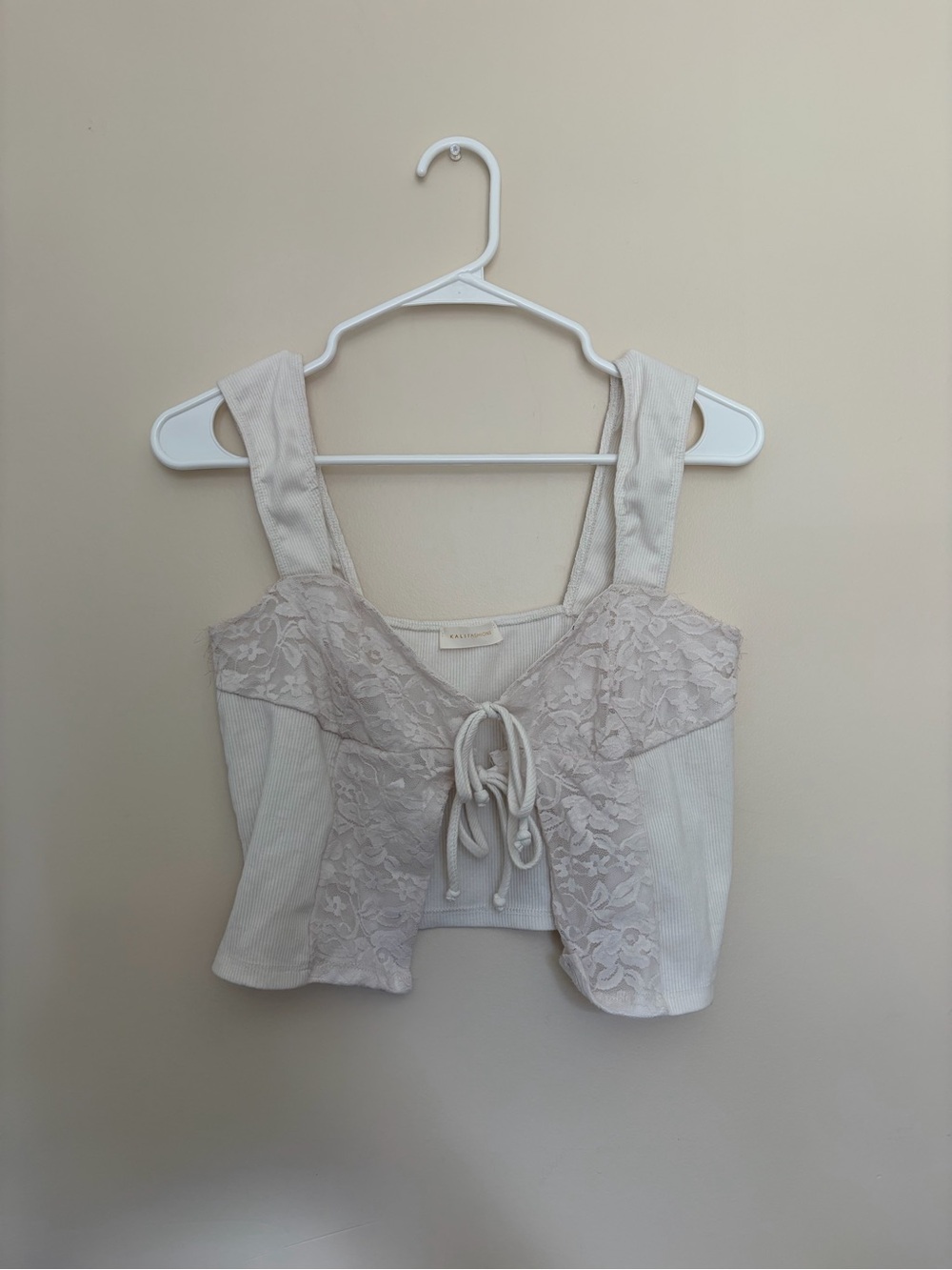 Cream Lace Tie-Front Crop Top